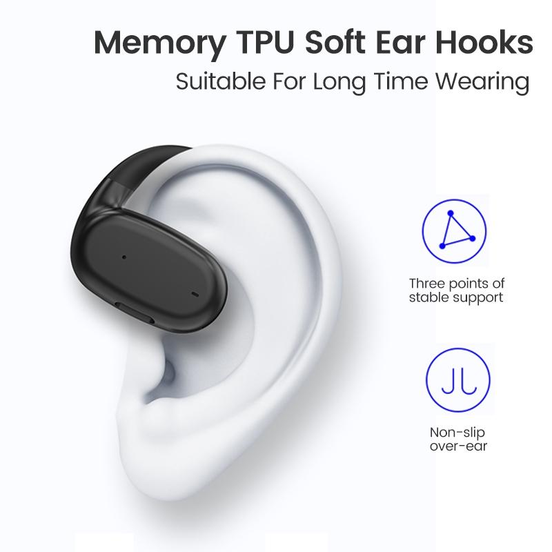 Wireless Single Ear Bluetooth Earphone - Hanging Ear Design - Black