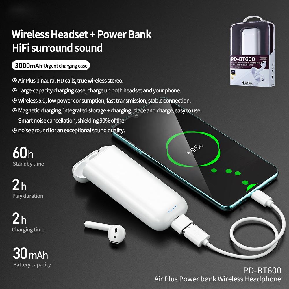 Wireless Bluetooth Earphone with Power Bank - Pd-bt600 Air Plus