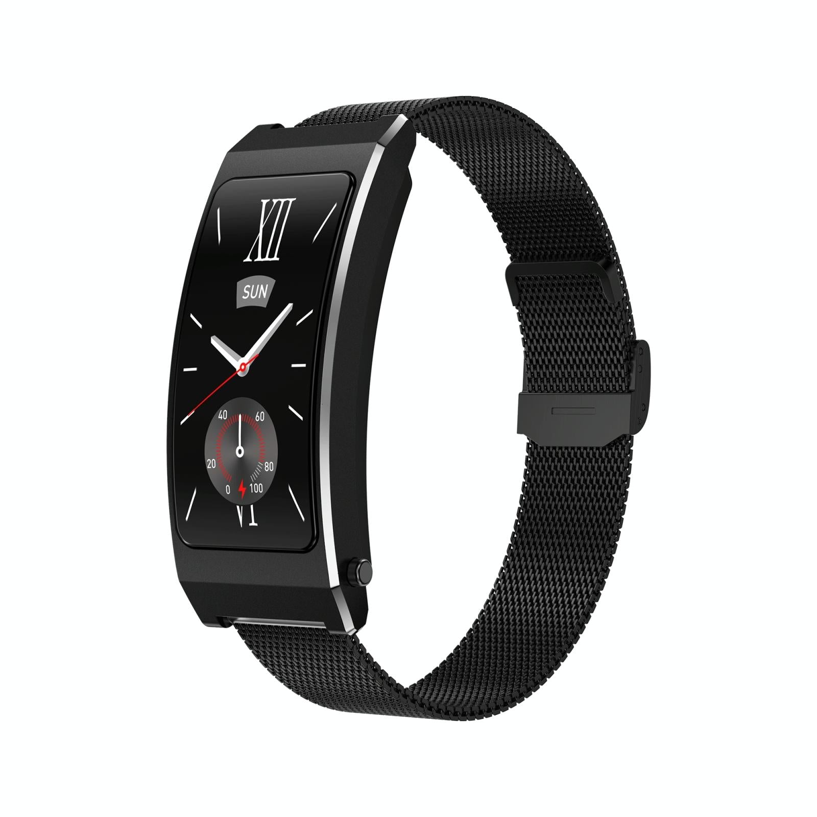 Smart Health Monitoring Bracelet With Bt Call And Leather Strap - Black Silicone Strap