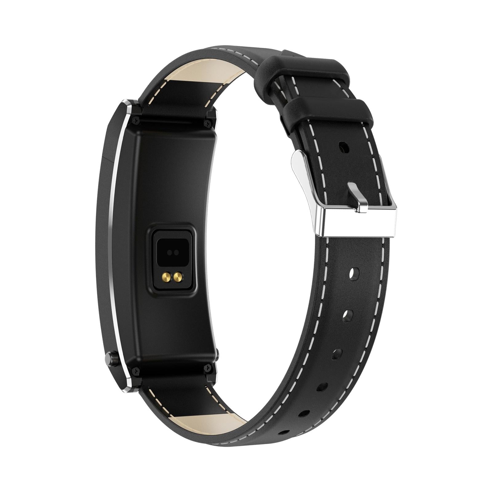 Smart Health Monitoring Bracelet With Bt Call And Leather Strap - Black Silicone Strap