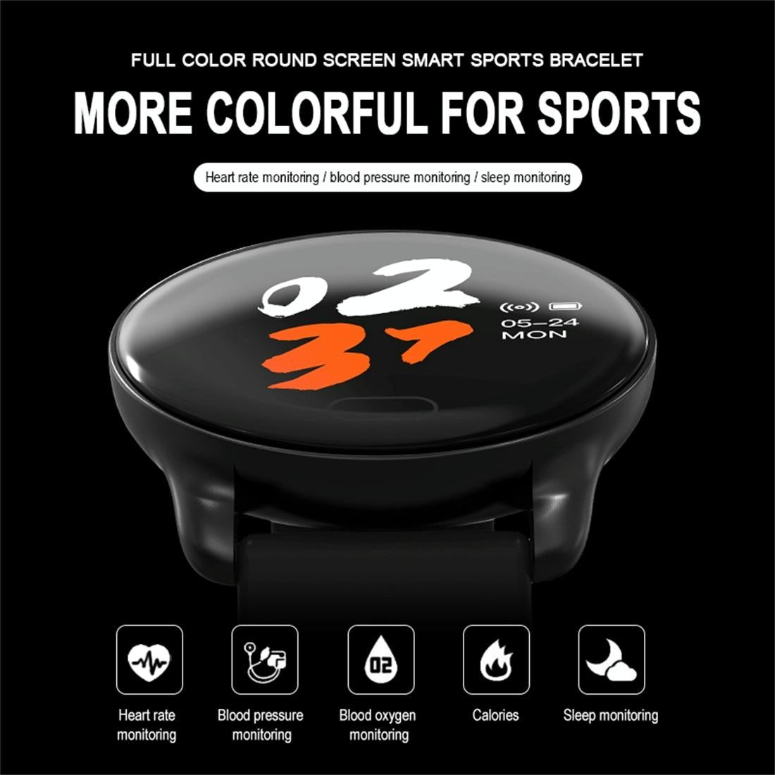 Smart Bracelet With Call / Heart / Blood Monitoring - Colour Screen - Black
