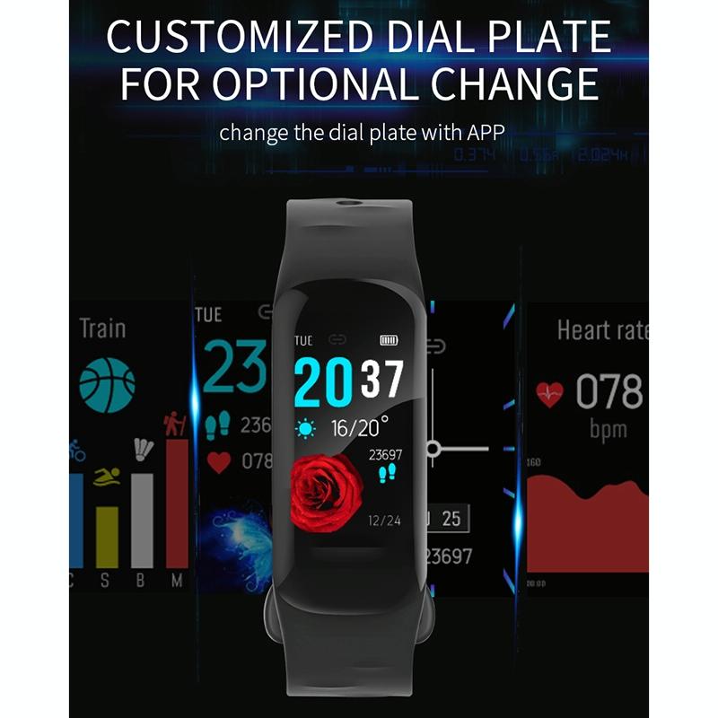 Waterproof Smart Bracelet With Step Heart And Sleep Monitoring - Ip67 - Black
