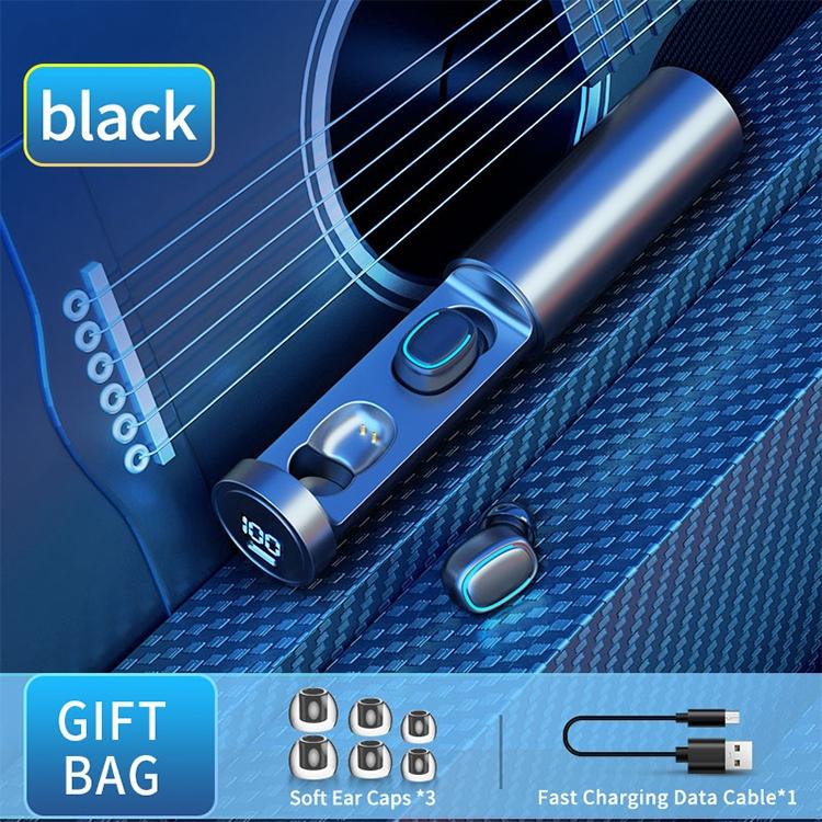 True Wireless Bluetooth Earphones with Digital Display and Charging Box - Black