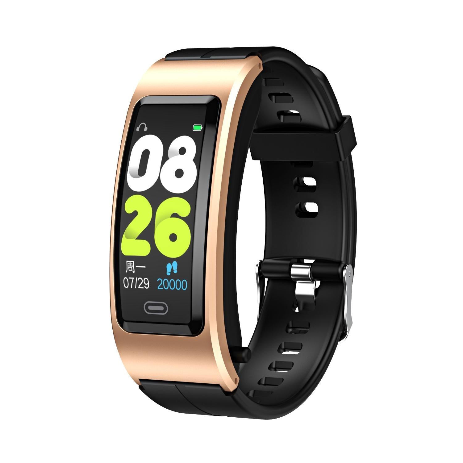 Bluetooth Sleep Heart Monitor Bracelet - B7 - Gold + Black Silicone Strap