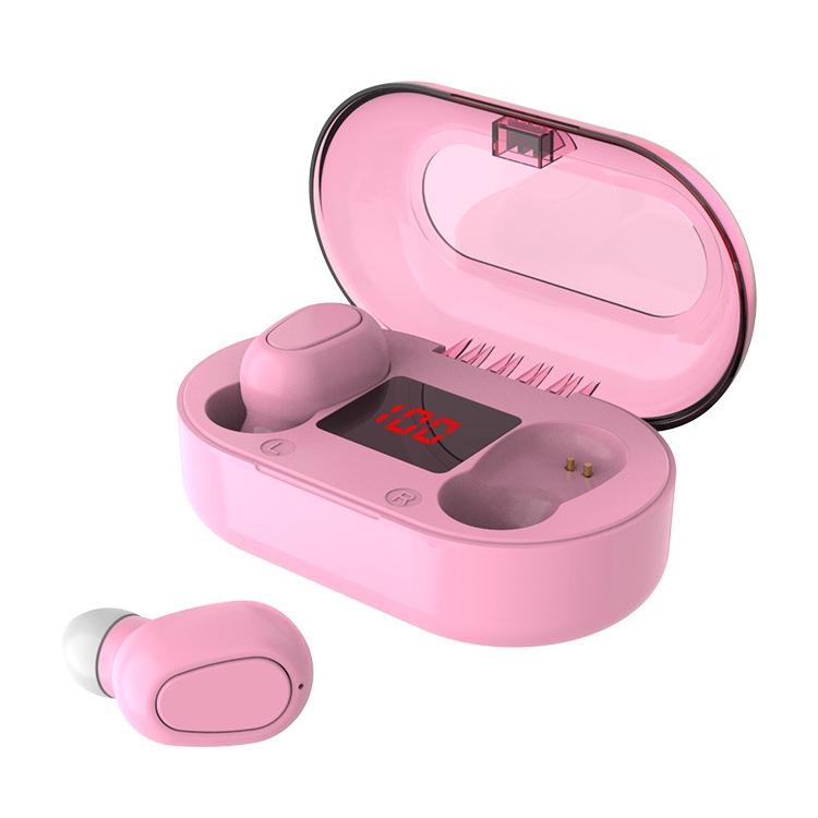 Wireless Bluetooth 5.0 Earphones with 9d Sound & Charging Box - Pink