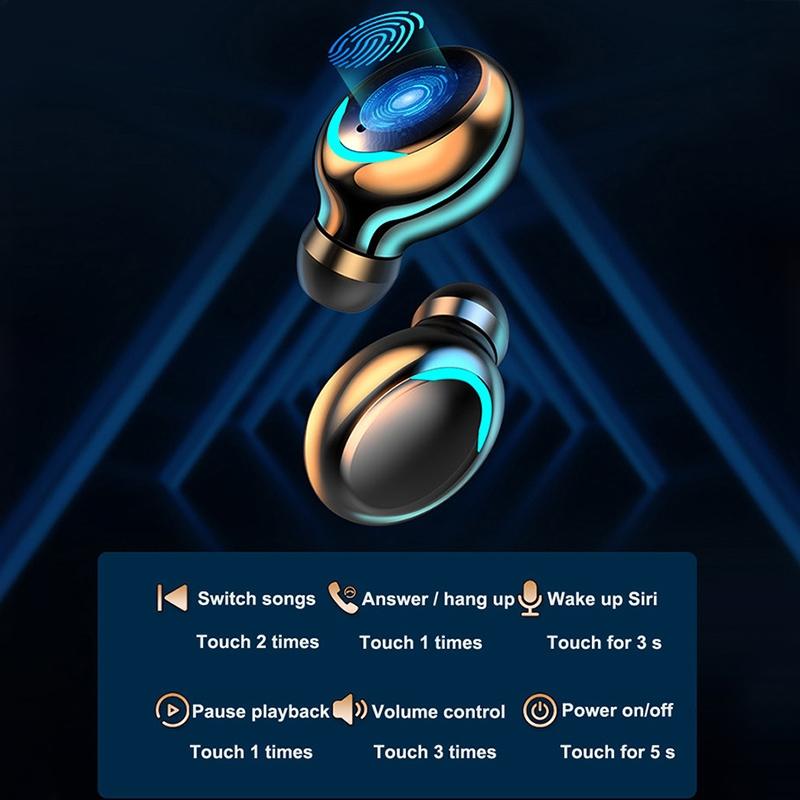 Macaron Bluetooth Earphones with Led Display and Noise Reduction - Baby Blue