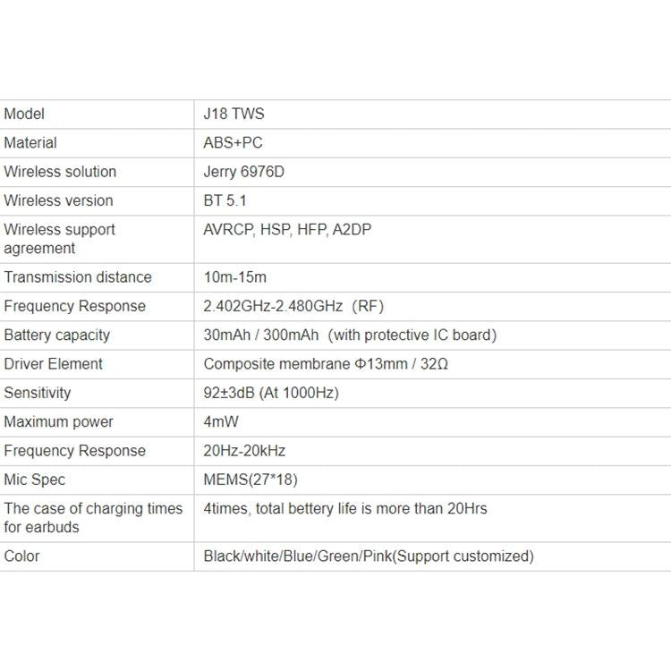 Wireless t & g J18 Bluetooth Earphones with Charging Box - White