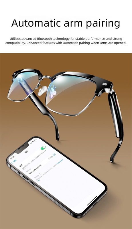 Black Full Frame Sunglasses Smart Audio Glasses with Bluetooth 5.0 - Open-Ear Directional Sound, Anti-Blue Light Lenses, IP65 Water Resistant
