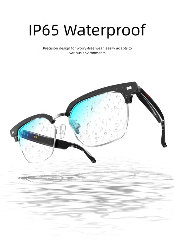 Black Full Frame Sunglasses Smart Audio Glasses with Bluetooth 5.0 - Open-Ear Directional Sound, Anti-Blue Light Lenses, IP65 Water Resistant